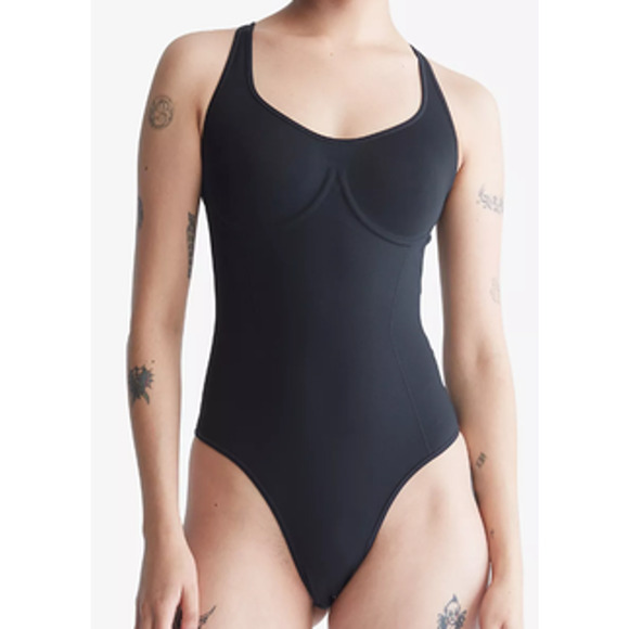 CALVIN KLEIN Bonded Flex Bodysuit QF6753 Black Large NWT - Picture 1 of 5